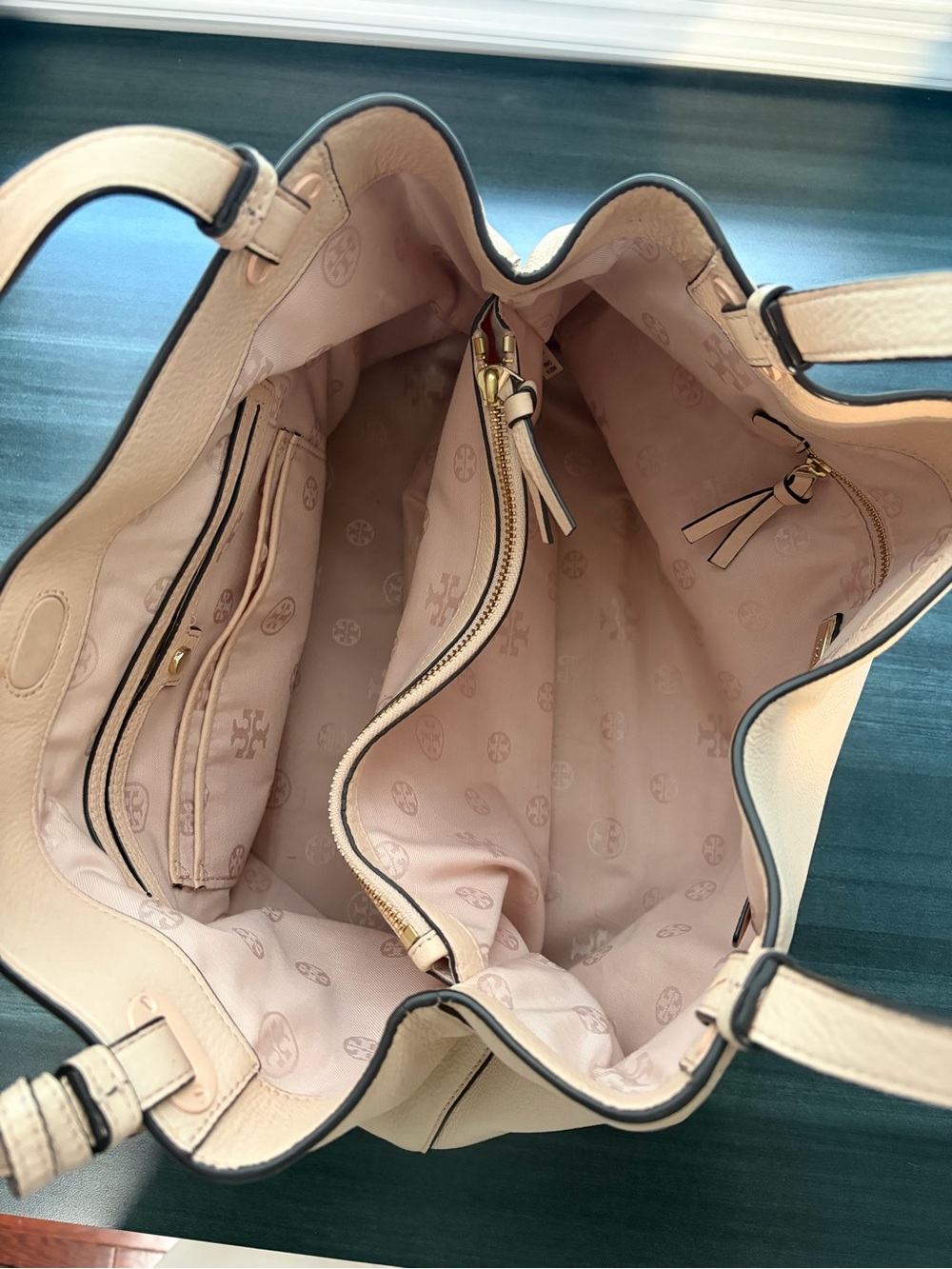 Tory Burch Thea Center Zip Leather Tote Sweet Melon - Picture 7 of 10